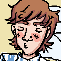 A square image of my character Arden Leeds, a man with shaggy, wavy brown hair